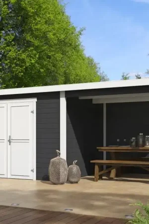 Outdoor Life Blokhut Kjeld met Overkapping Carbon Grey-Wit 550 x 250 cm Uitverkoop